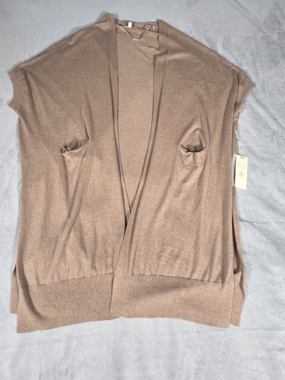 NVELOP Women Silk Cotton Blend Short Sleeve Open Front Cardigan Vest Taupe Beige